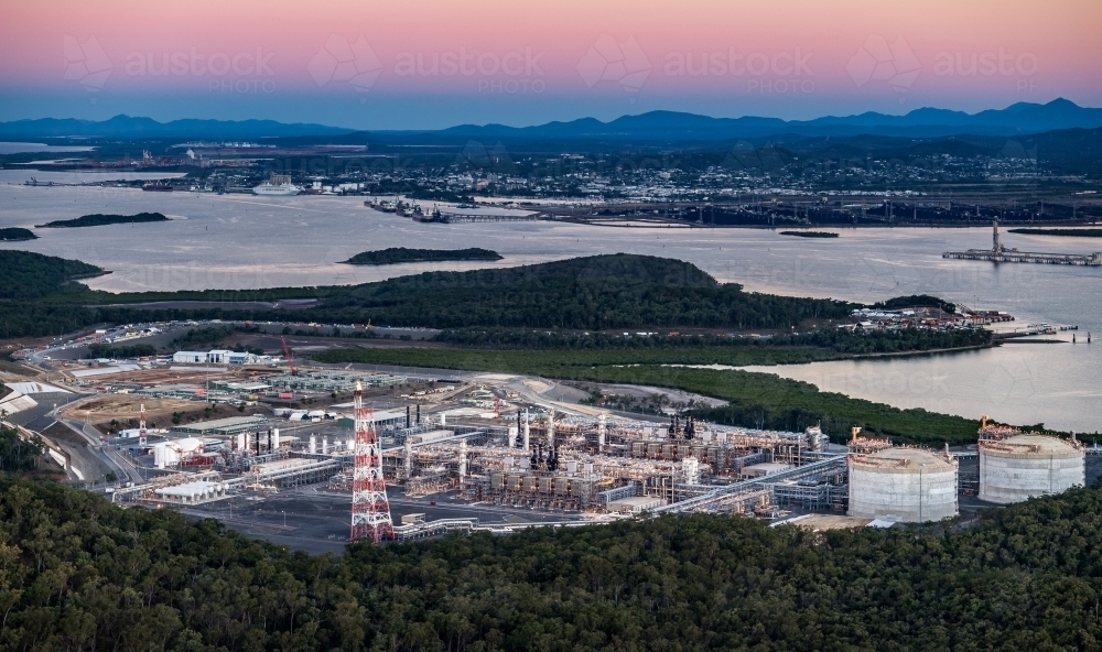 Liquefied natural gas (LNG) plant under construction on Curtis Island in June 2016. - Australian Stock Image