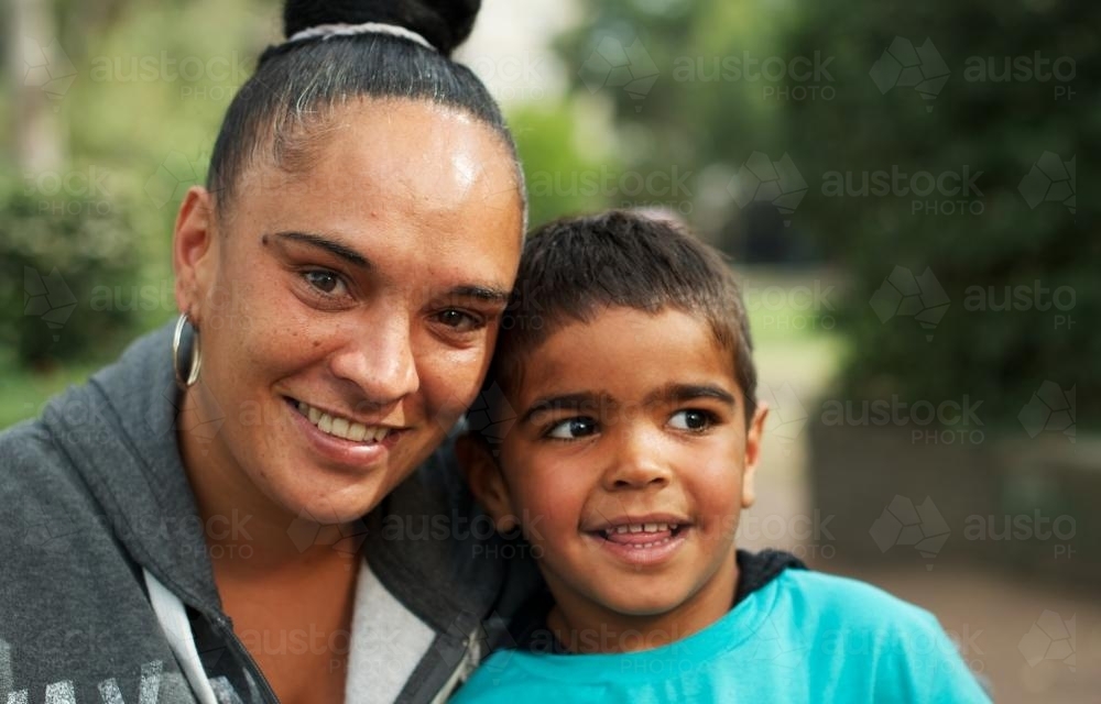 Little Aboriginal Boy and Woman - Australian Stock Image