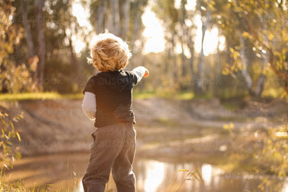Child Throwing Rocks Image of Little boy throwing rocks into water in the Australian bush in ...