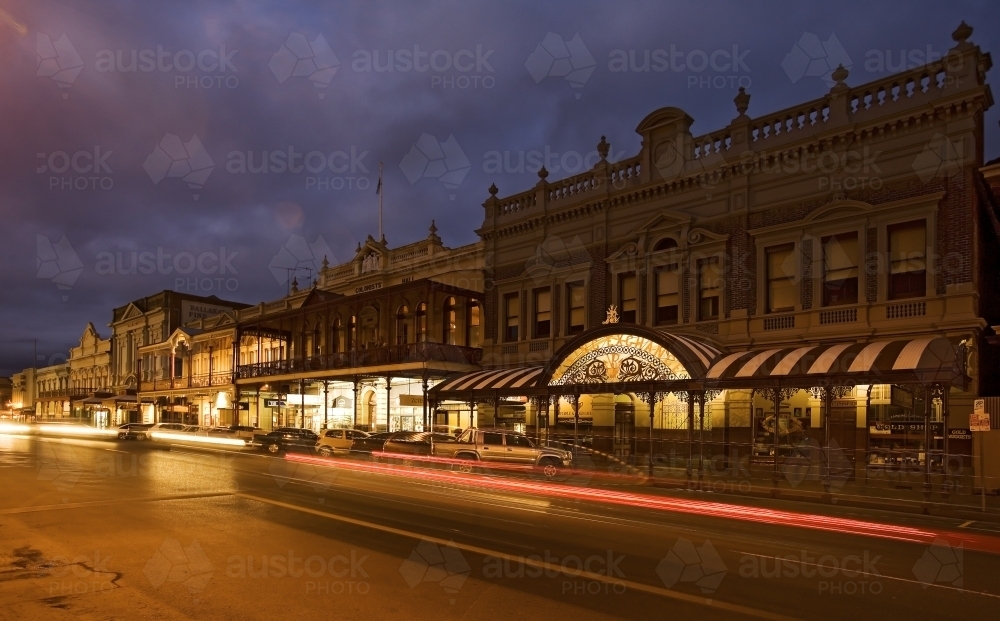 Long exposure night scene at Lydiard St, Ballarat - Australian Stock Image