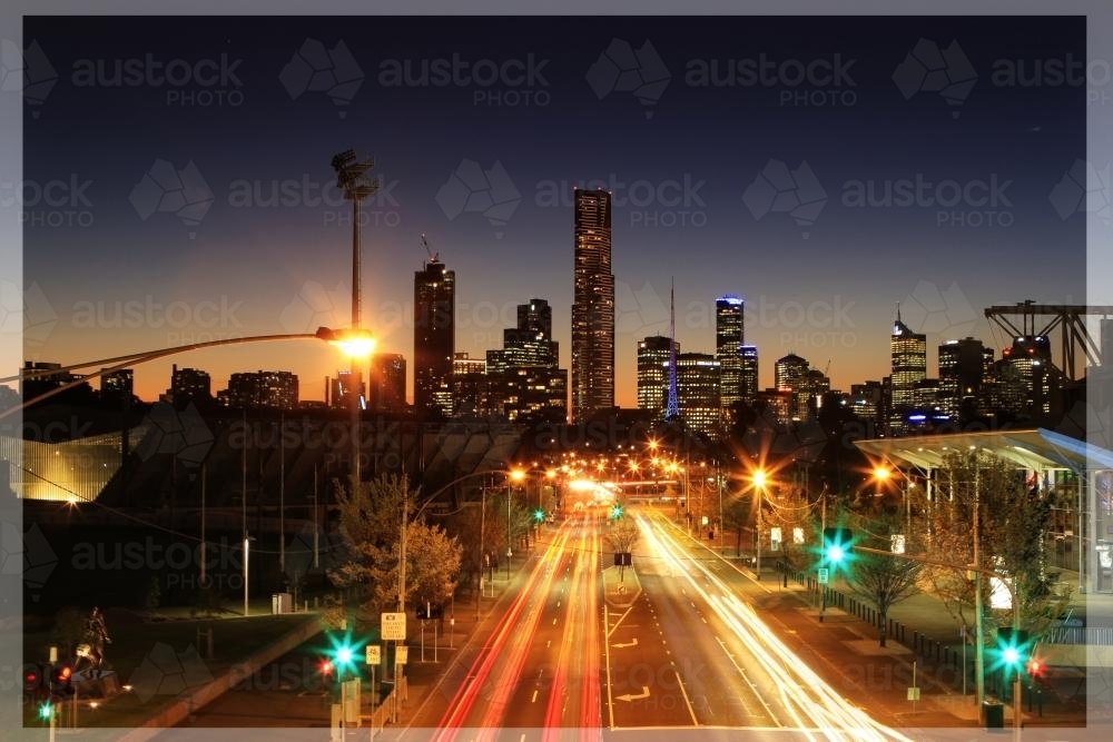 Long exposure night shot of a cityscape - Australian Stock Image