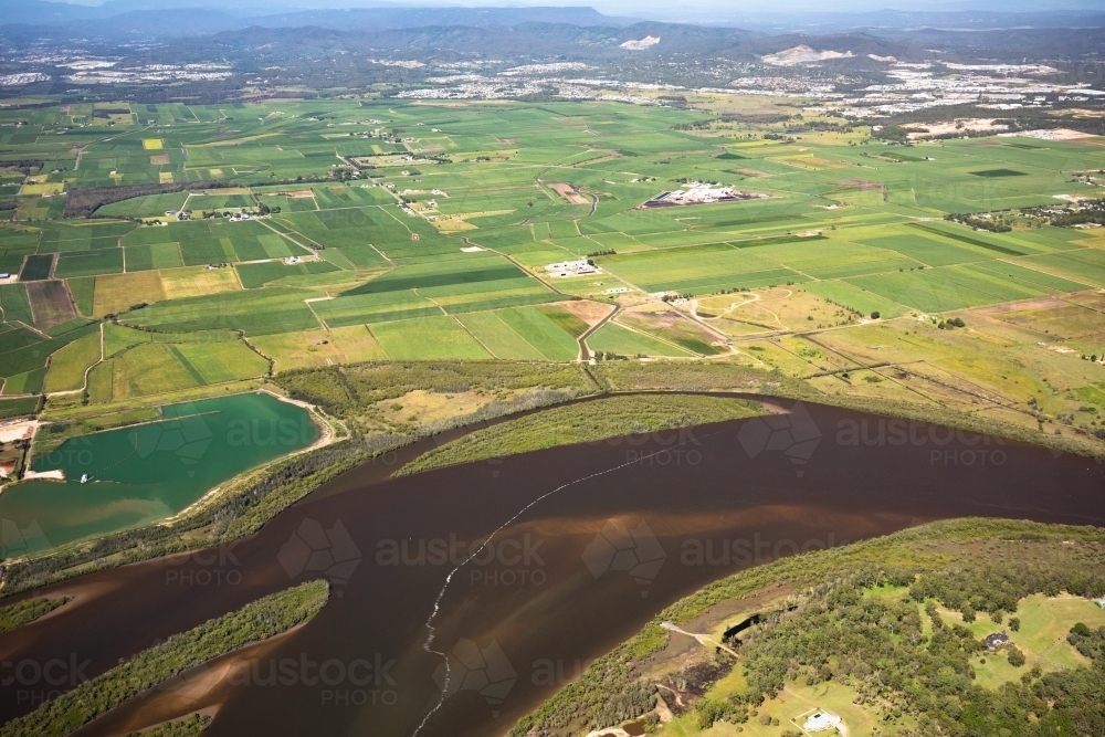 Looking Across the Logan River Towards Tamborine Mountain - Australian Stock Image