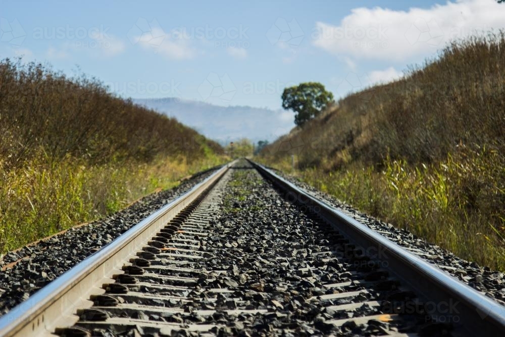 Looking along a train track in a rural area - Australian Stock Image