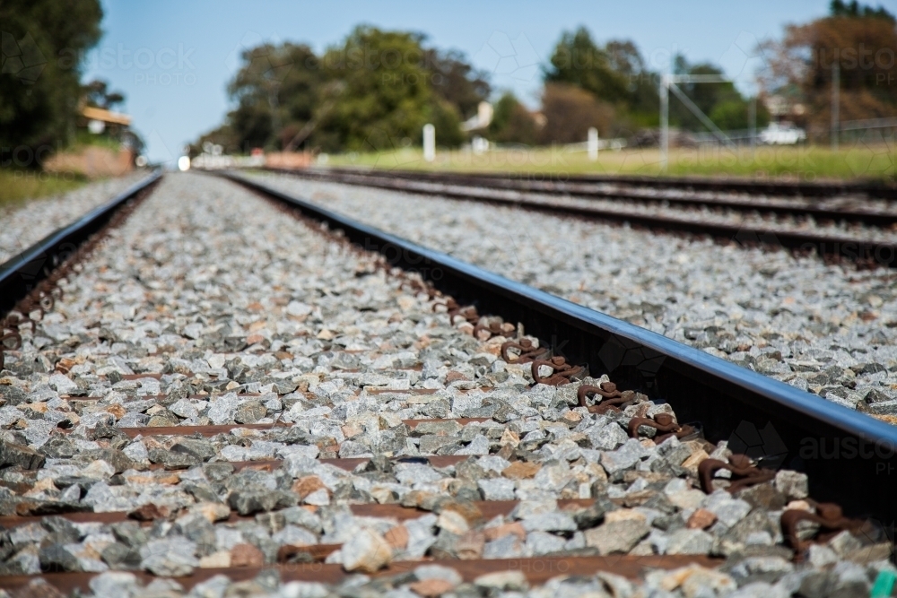Looking along a train track near Coolamon train station - Australian Stock Image