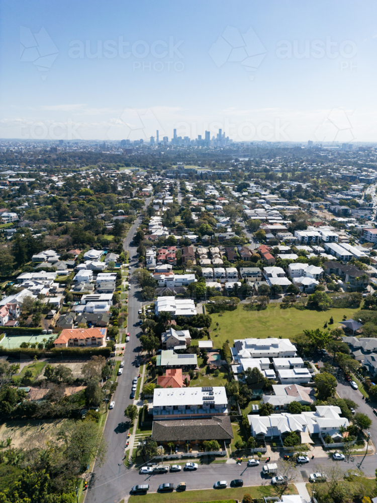 Looking along Stevens Street towards Brisbane CBD from Yeronga - Australian Stock Image