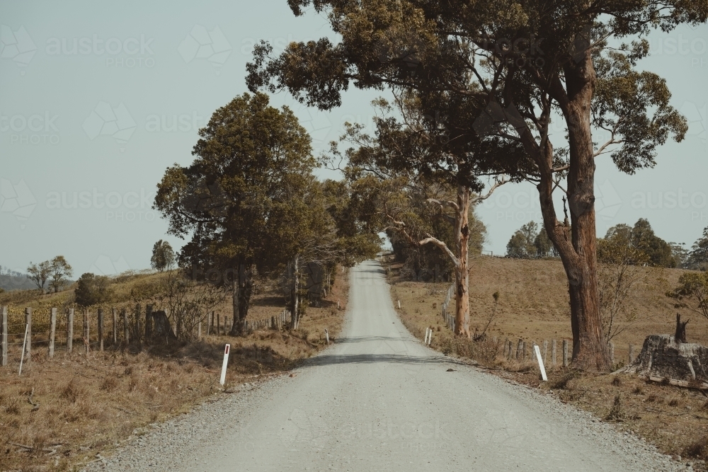 Looking down a country gravel road in rural New South Wales. - Australian Stock Image