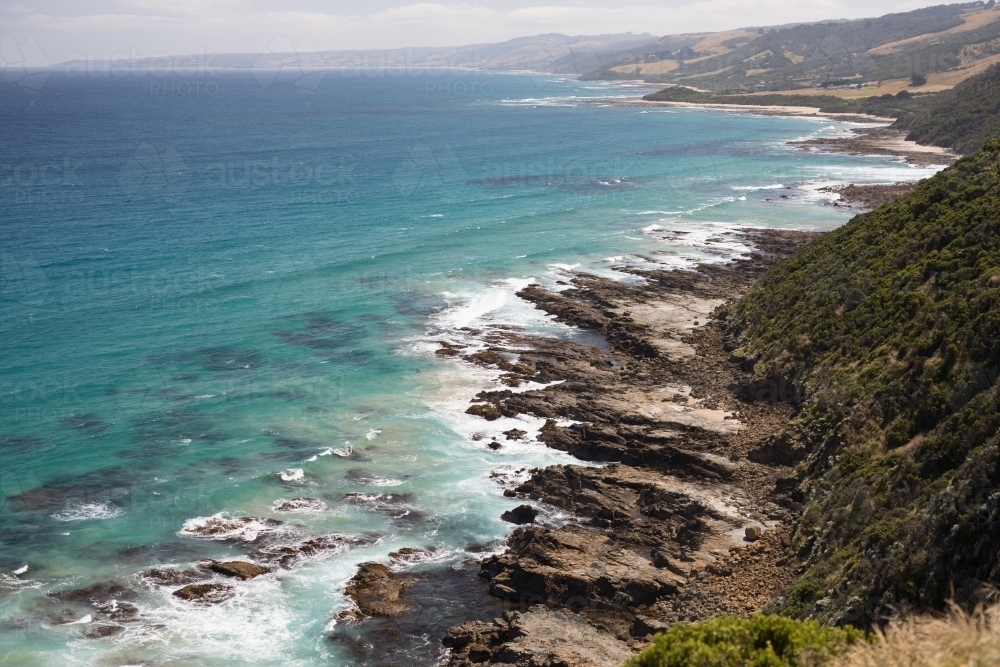Looking down at coastline - Australian Stock Image