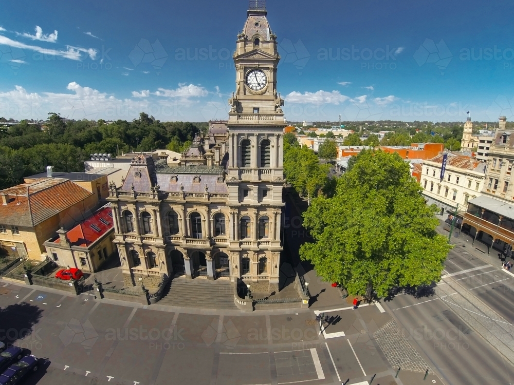 Looking down at the historic Bendigo clock tower and city centre - Australian Stock Image