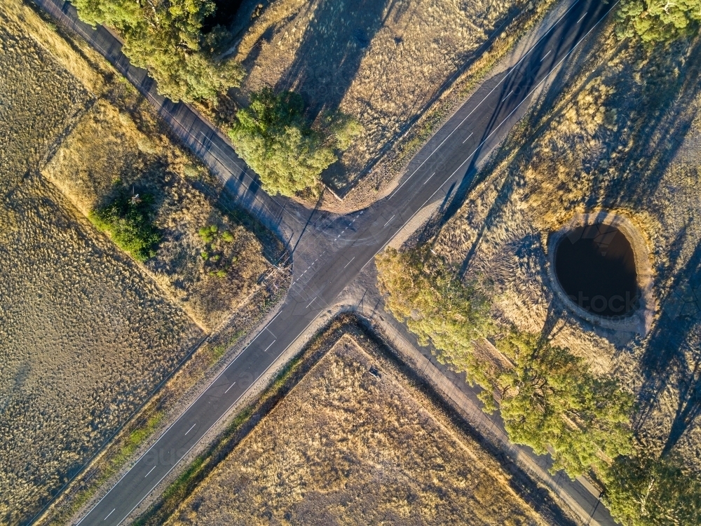 Looking down on an intersection of country roads - Australian Stock Image