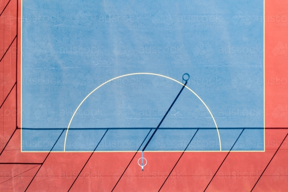 Looking down on netball goal and court. - Australian Stock Image