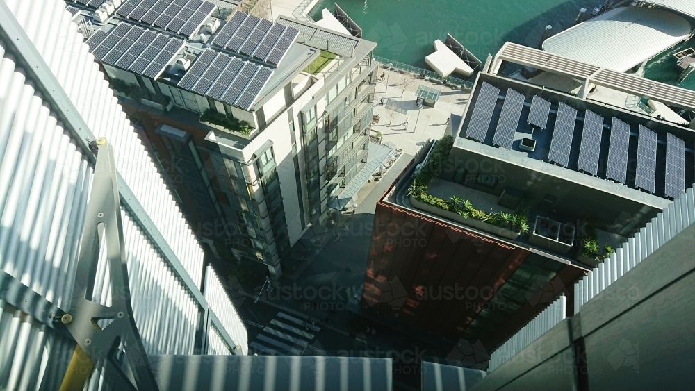 Looking down onto rooftops in Darling Harbour - Australian Stock Image