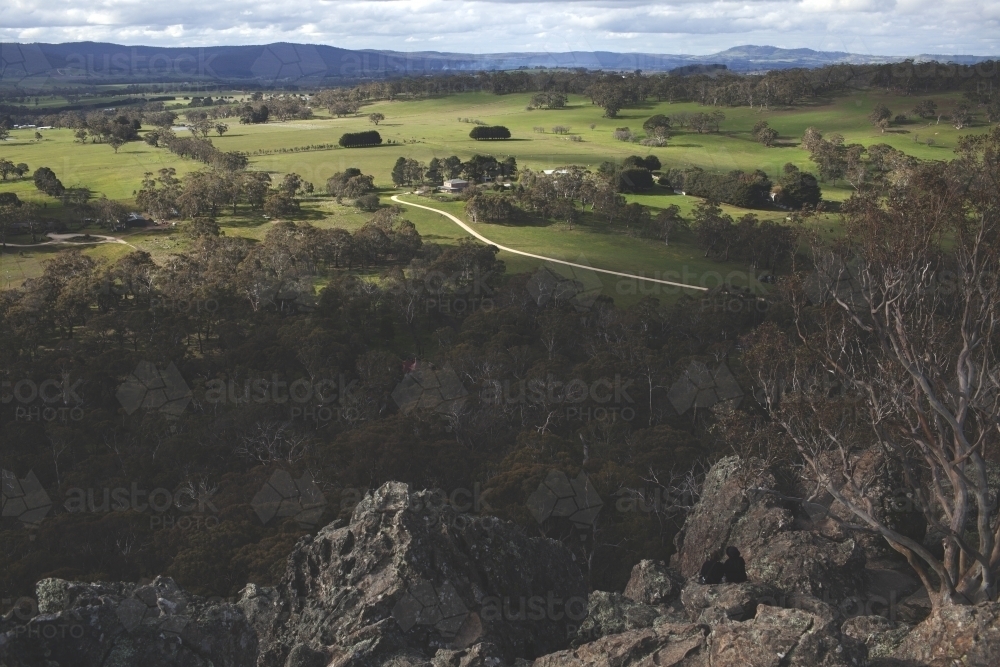 Looking down over farmland - Australian Stock Image