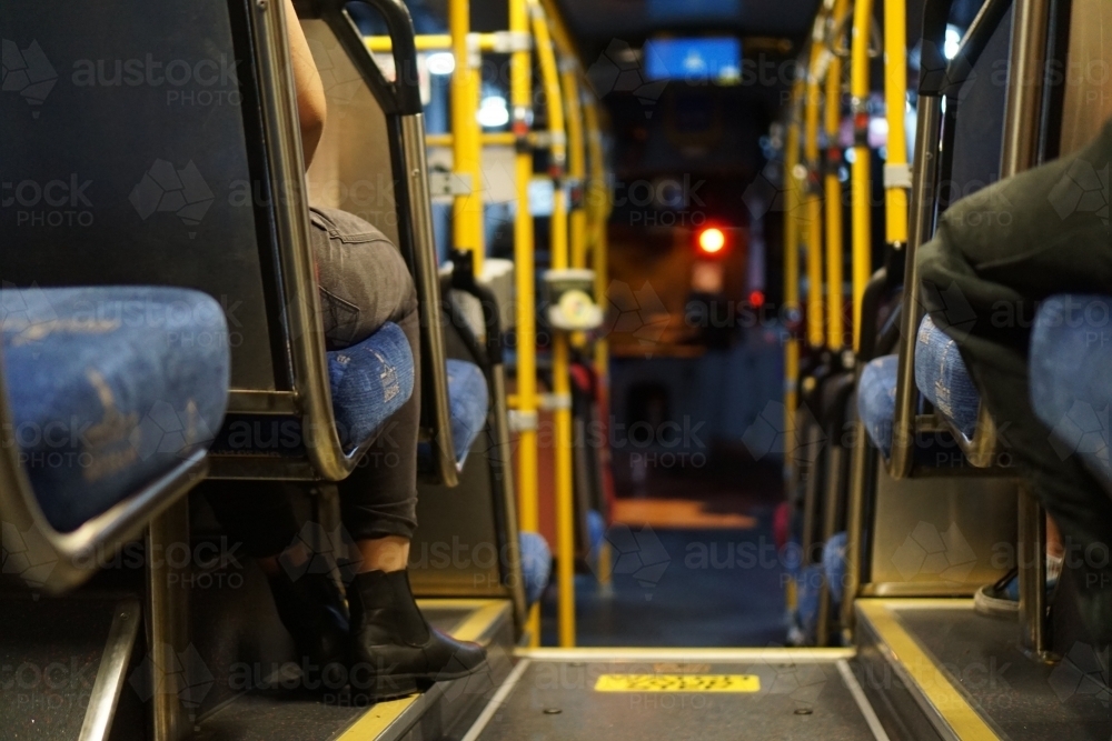 Looking down the aisle of bus from the back - Australian Stock Image