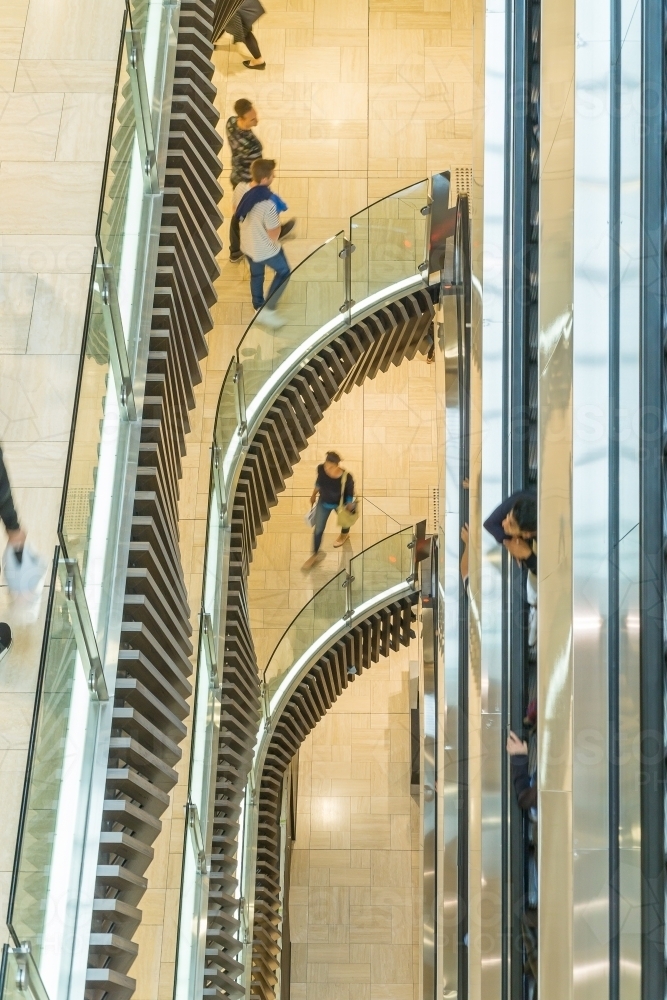 Looking down through the levels of a multi storey indoor shopping mall - Australian Stock Image