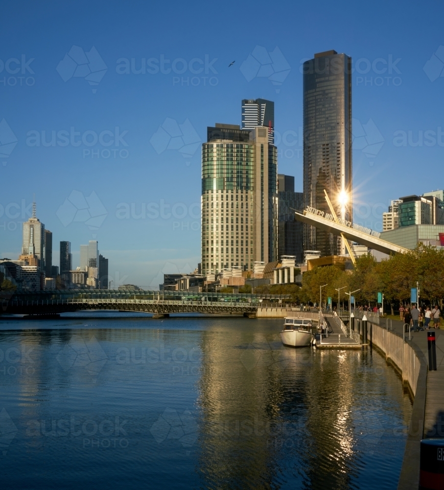 Looking from South Wharf towards Southbank, Melbourne - Australian Stock Image