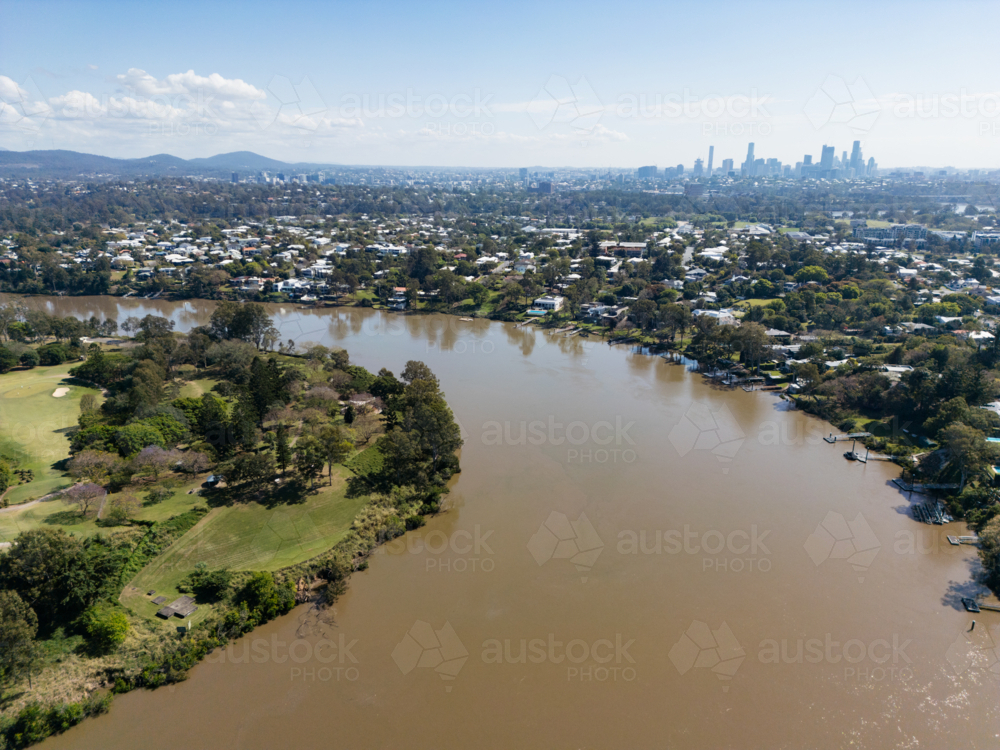 Looking northwards to the Brisbane CBD over the suburb of Yeronga with Brisbane River - Australian Stock Image