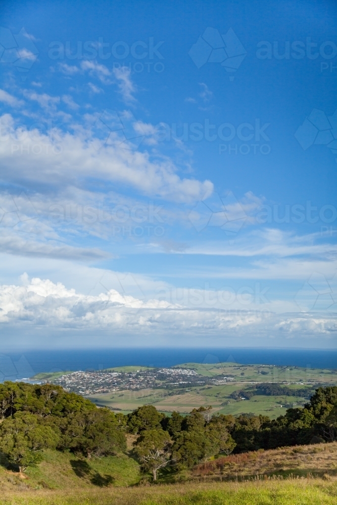 Looking out over Gerringong to the ocean and blue horizon - Australian Stock Image