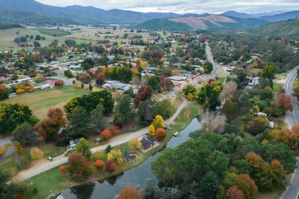 Looking over a country town in autumn - Australian Stock Image