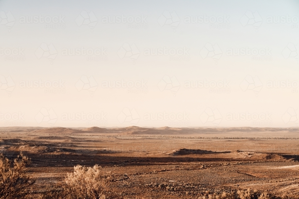 Looking over desert and arid terrain in NSW outback - Australian Stock Image