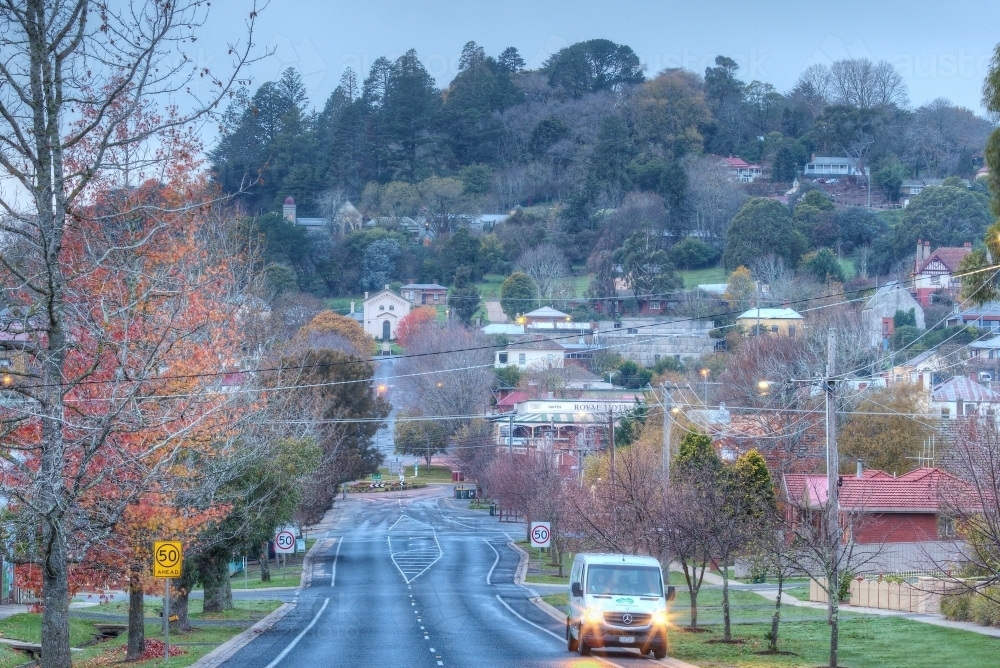 Image of Looking over the township of Daylesford at dawn Austockphoto
