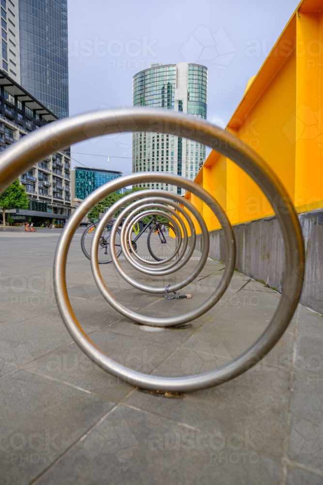 Looking through a Bike Rack in Melbourne - Australian Stock Image