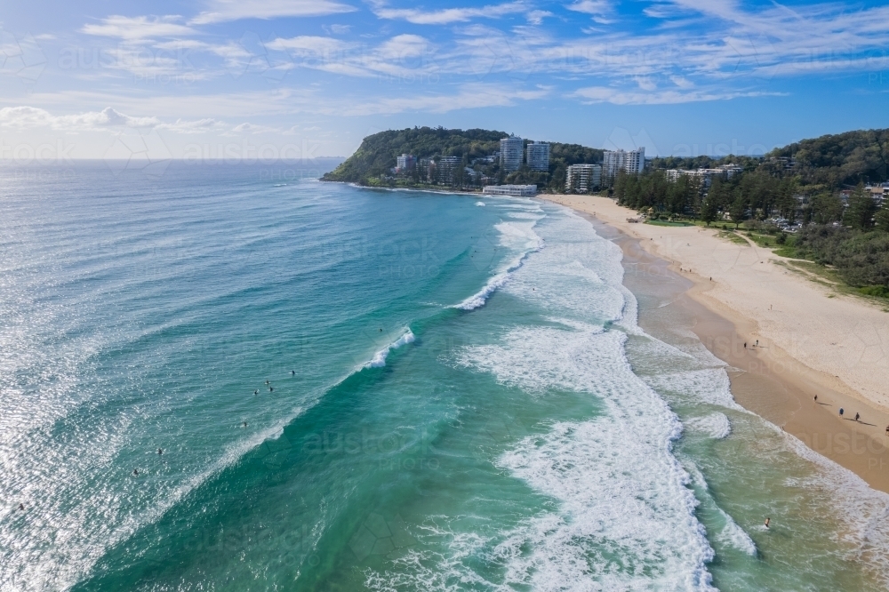 Looking toward the Burleigh headland of the Gold Coast coastline - Australian Stock Image