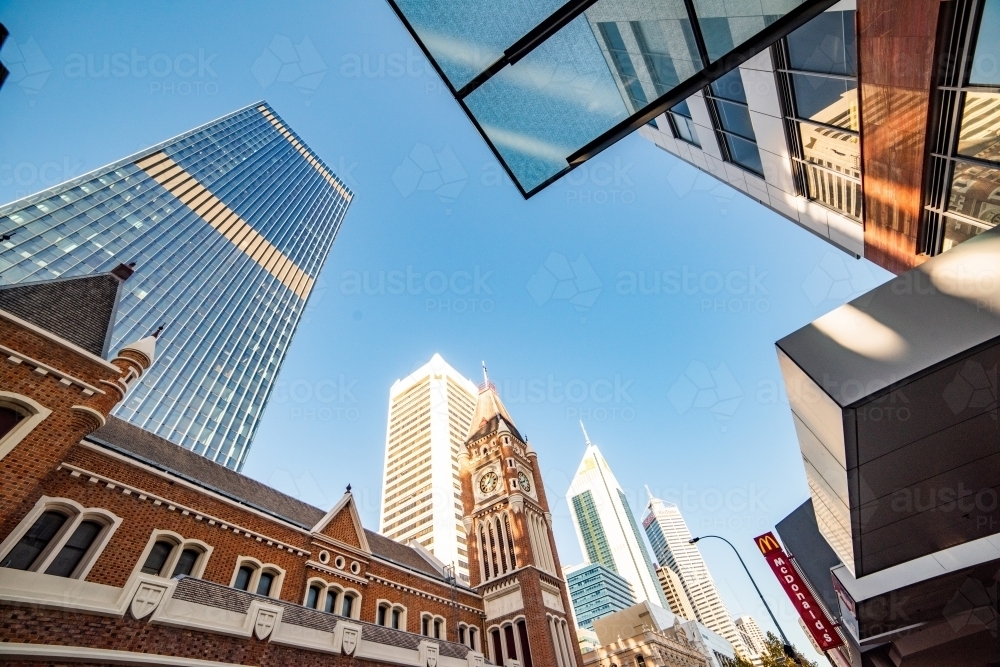 Looking up at Perth skyscrapers - Australian Stock Image