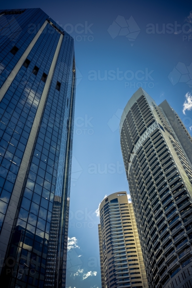 Looking up at Sydney city skyscrapers - Australian Stock Image