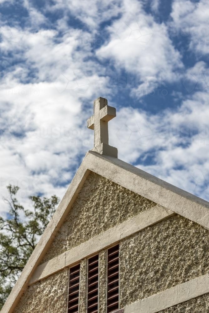 Looking up at the cross on top of Reedy Creek country church : Austockphoto Looking up at the cross on top of Reedy Creek country church - Australian Stock Image
