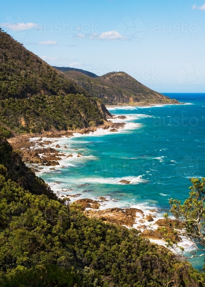 Lookout over coastal road on steep cliffs - Australian Stock Image