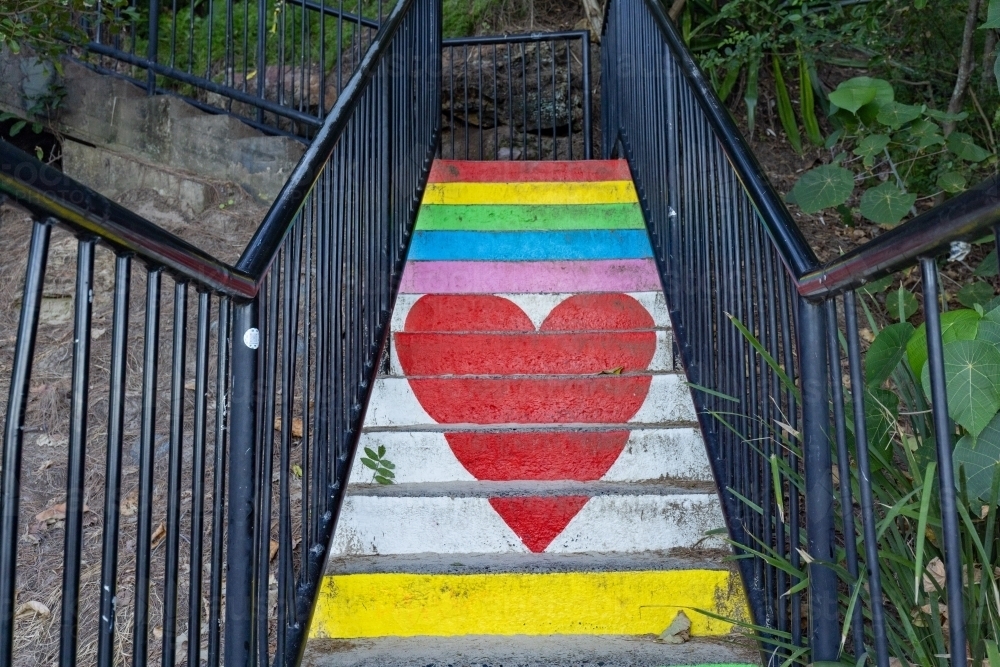 Love heart painted on stairs leading to the Miami lookout on the Gold Coast - Australian Stock Image