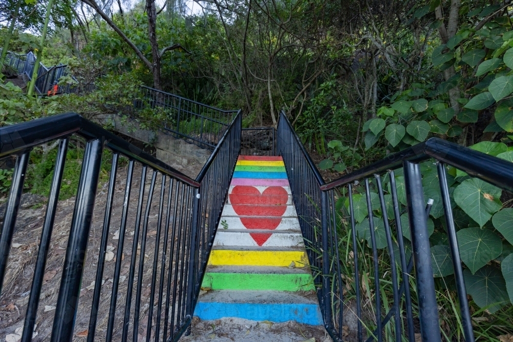 Love heart painted on stairs leading to the Miami lookout on the Gold Coast - Australian Stock Image
