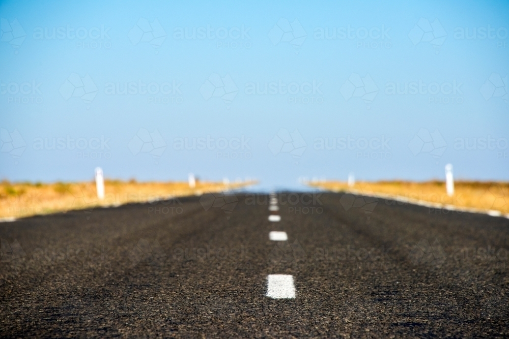 Low angle along an Australian road after a bushfire - Australian Stock Image