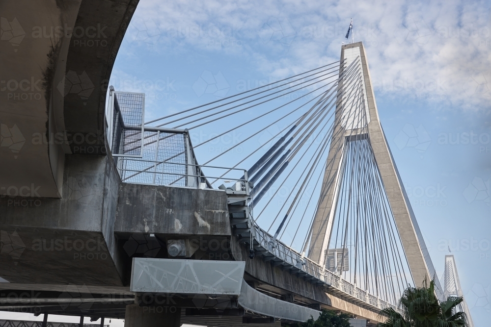 Low angle shot of the Sydney ANZAC bridge - Australian Stock Image