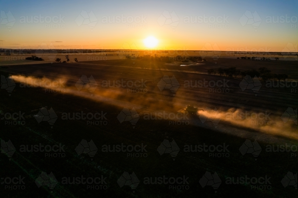 Low sunset over agricultural fields - Australian Stock Image