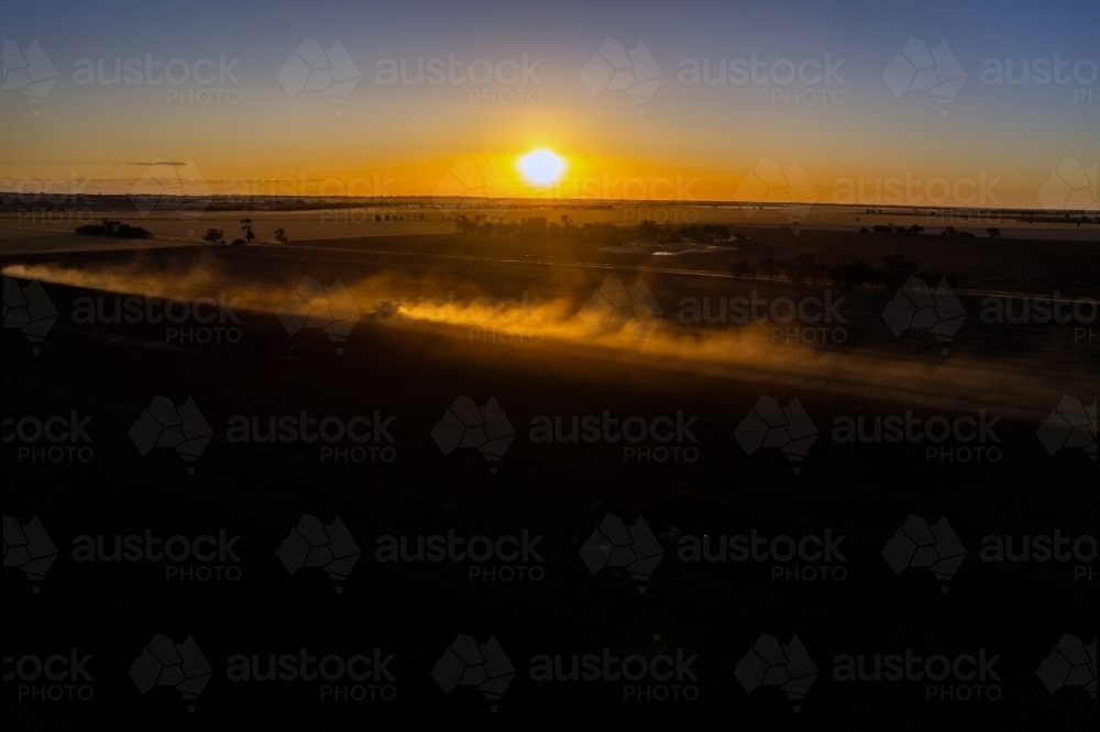 Low sunset over agricultural fields - Australian Stock Image