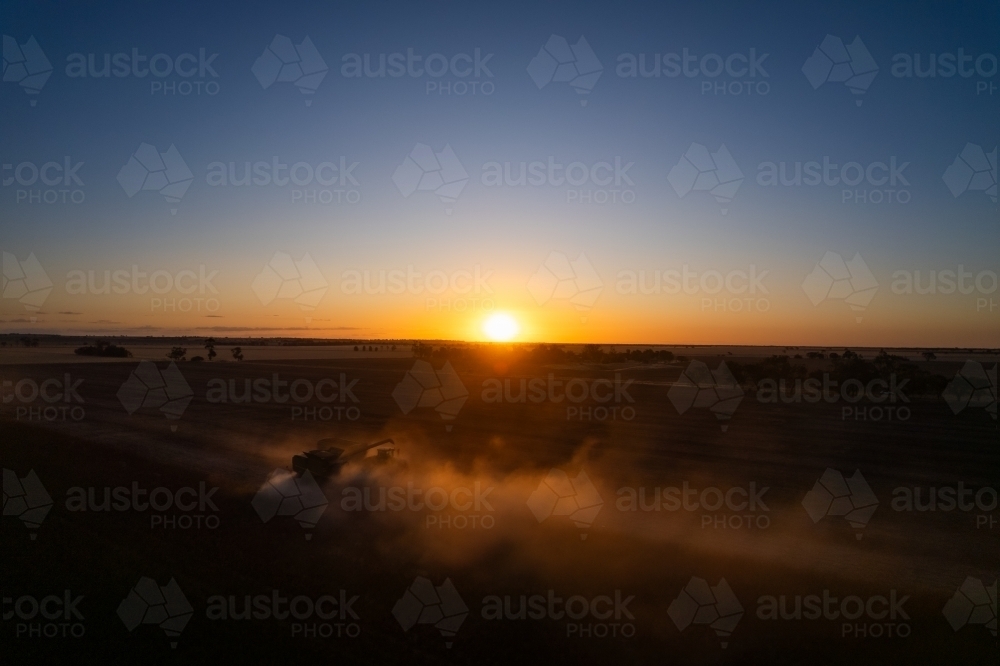 Low sunset over agricultural fields - Australian Stock Image