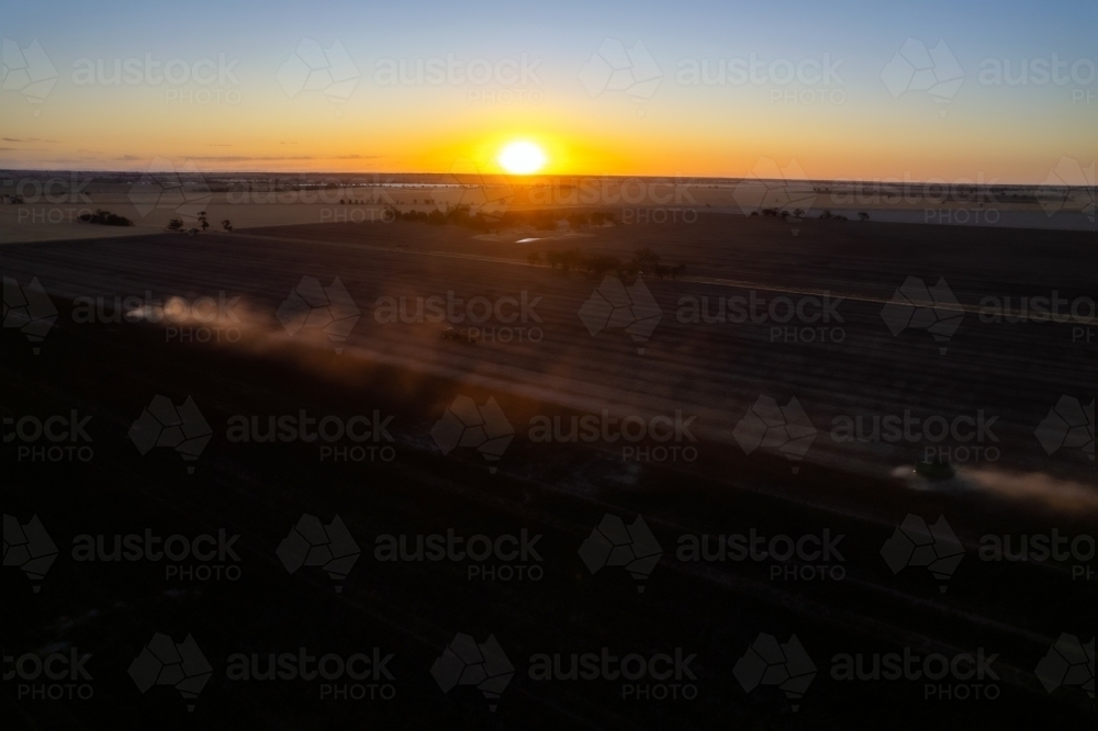 Low sunset over agricultural fields - Australian Stock Image