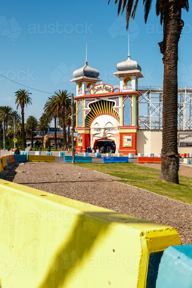 Luna Park Entrance in St Kilda Victoria on a Sunny Day - Australian Stock Image