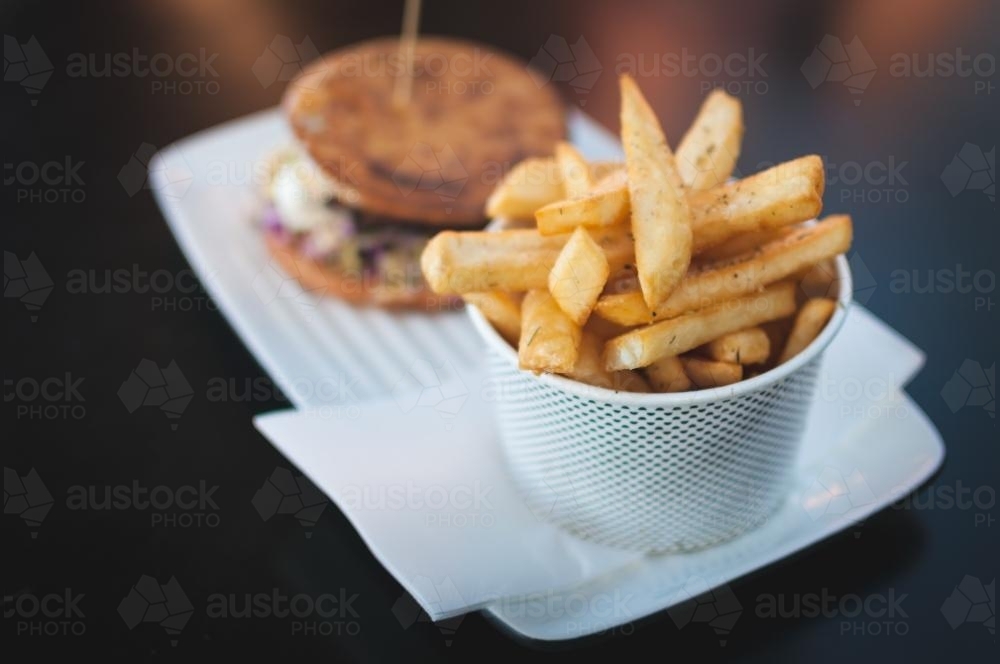 Lunch - Burger and Chips - Australian Stock Image