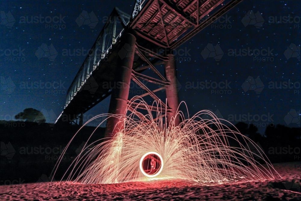 Luskintyre Bridge and burning steel wool - Australian Stock Image