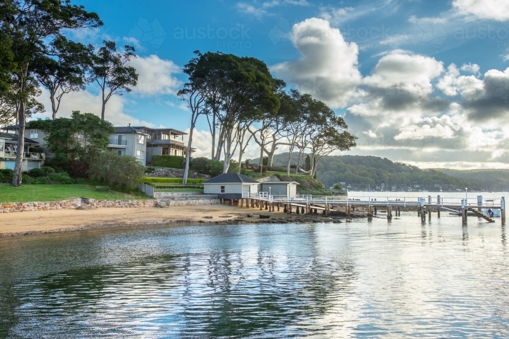 luxury homes along the water in Clareville, NSW - Australian Stock Image