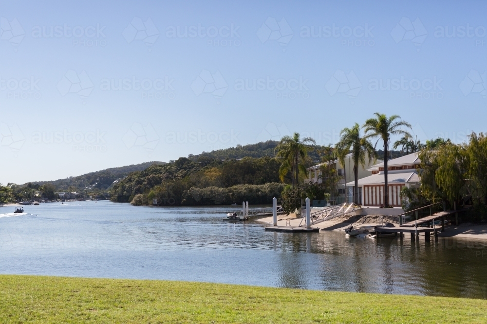 luxury waterfront home in tropical Noosa Heads, Queensland - Australian Stock Image