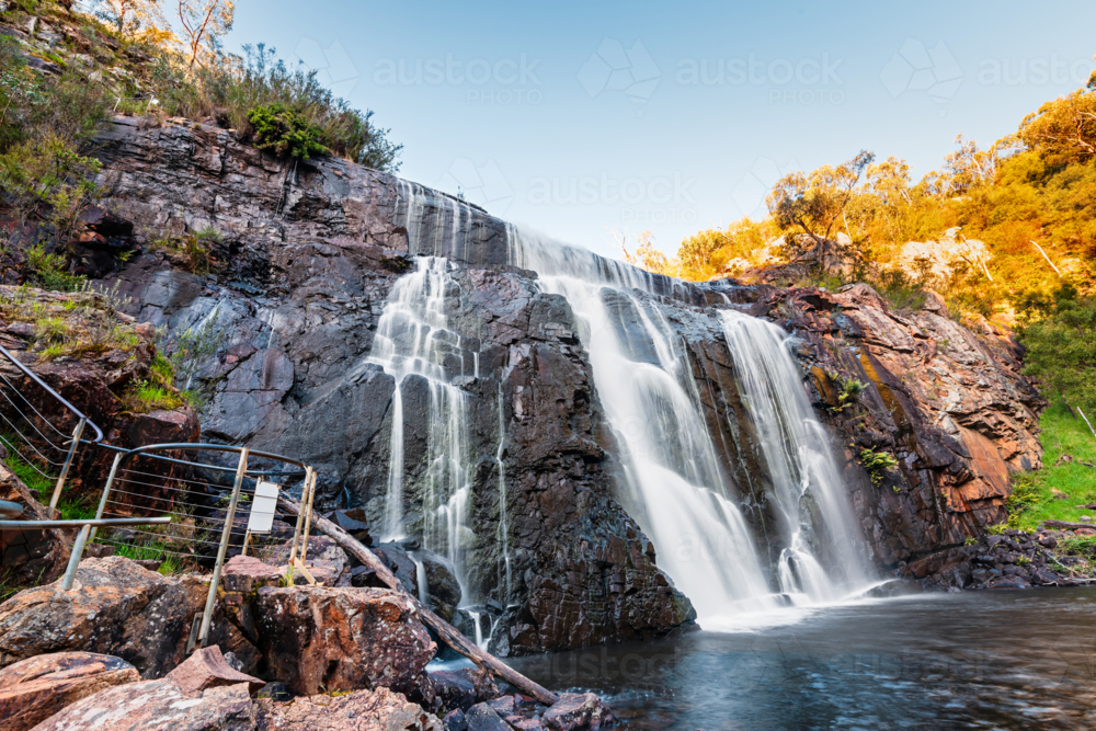 MacKenzie Falls of the River Gorge waterfall cascading down the cliffs in Grampians - Australian Stock Image