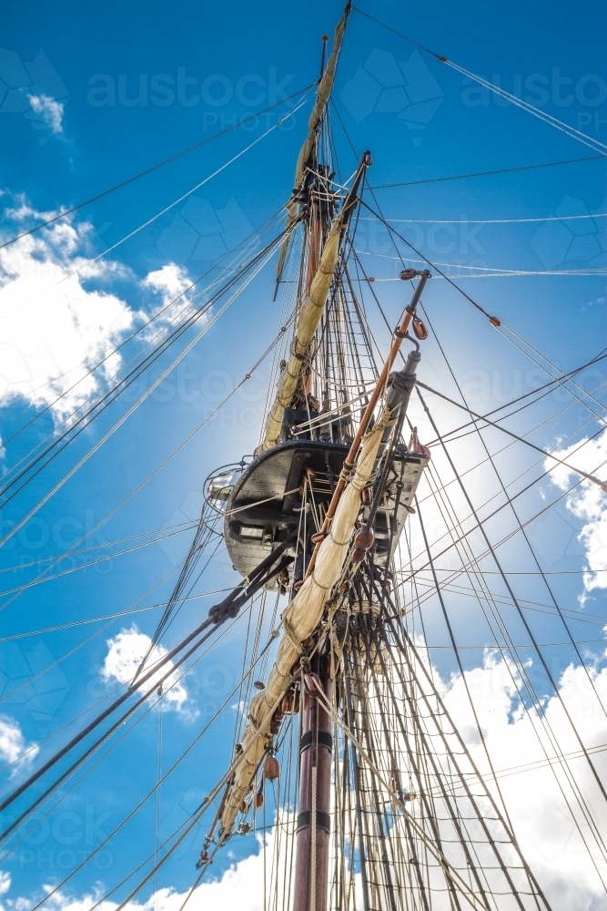 Mainmast of the HMB ENDEAVOUR replica at the Maritime Museum - Australian Stock Image