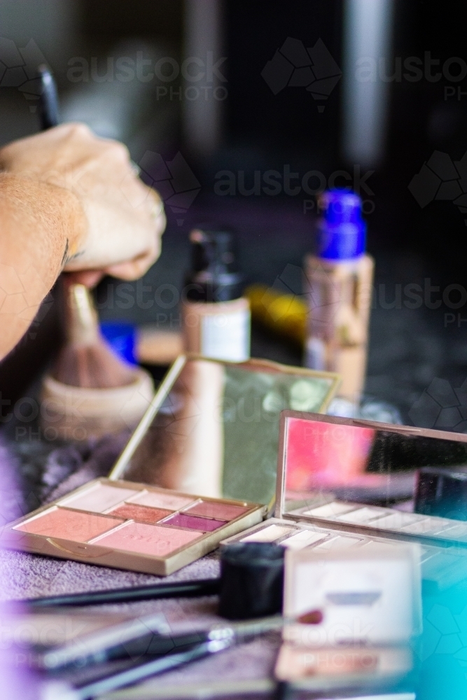 Makeup items on bench ready for use - Australian Stock Image