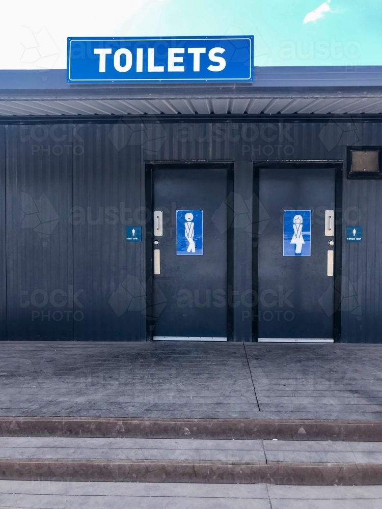 Image of Male and female toilets with busting signs and symbols ...
