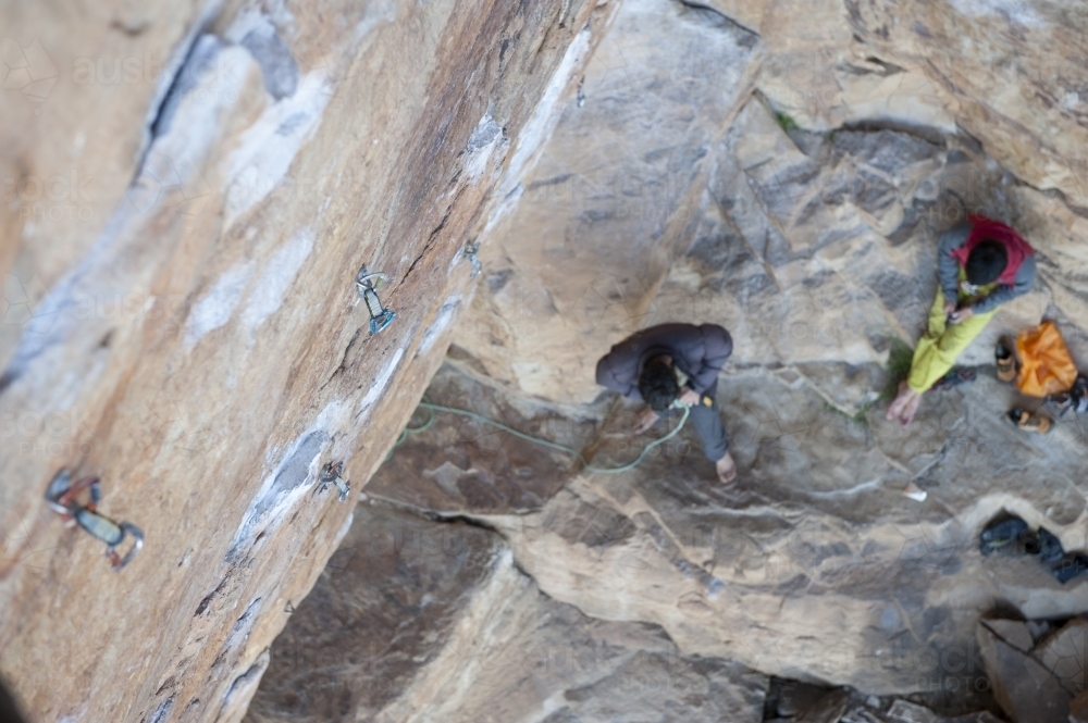 Male climber preparing to climb a wall - Australian Stock Image