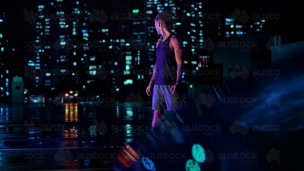 Male Urban Night Fitness - Australian Stock Image