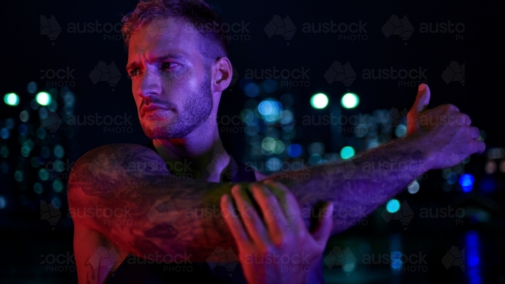 Male Urban Night Fitness - Australian Stock Image